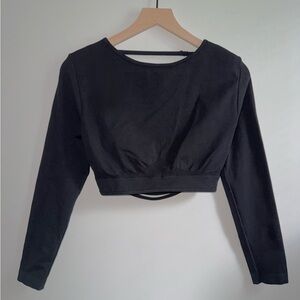 YEOREO Backless Long Sleeve Adjustable Straps Black Crop Top Women's Size XL